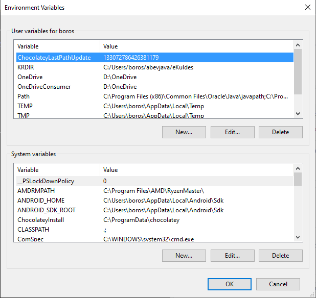 Environment variables